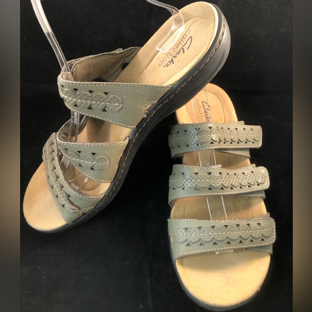 Clarks Olive Green Triple-Strap Comfort Sandals